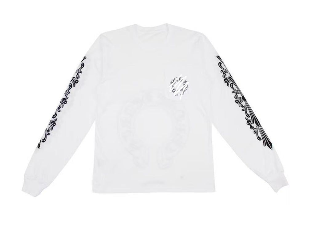 White and black “cross” long sleeve