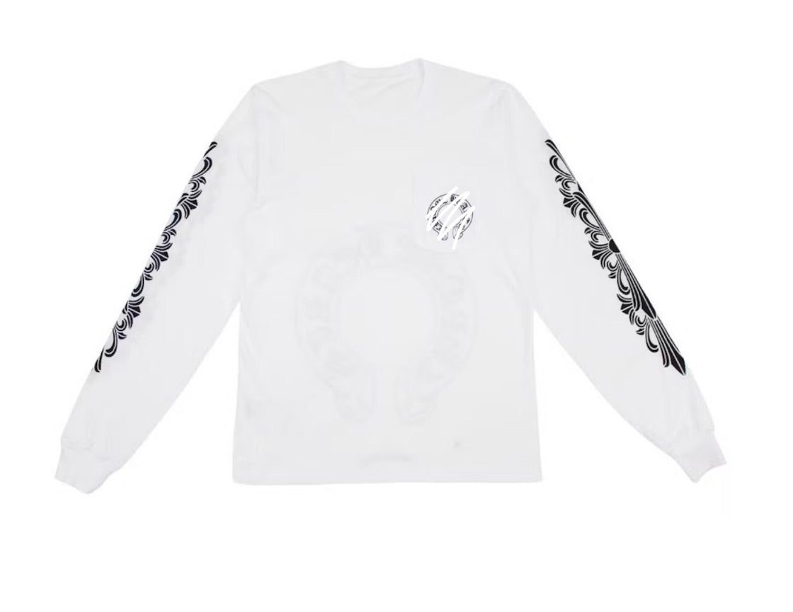 White and black “cross” long sleeve