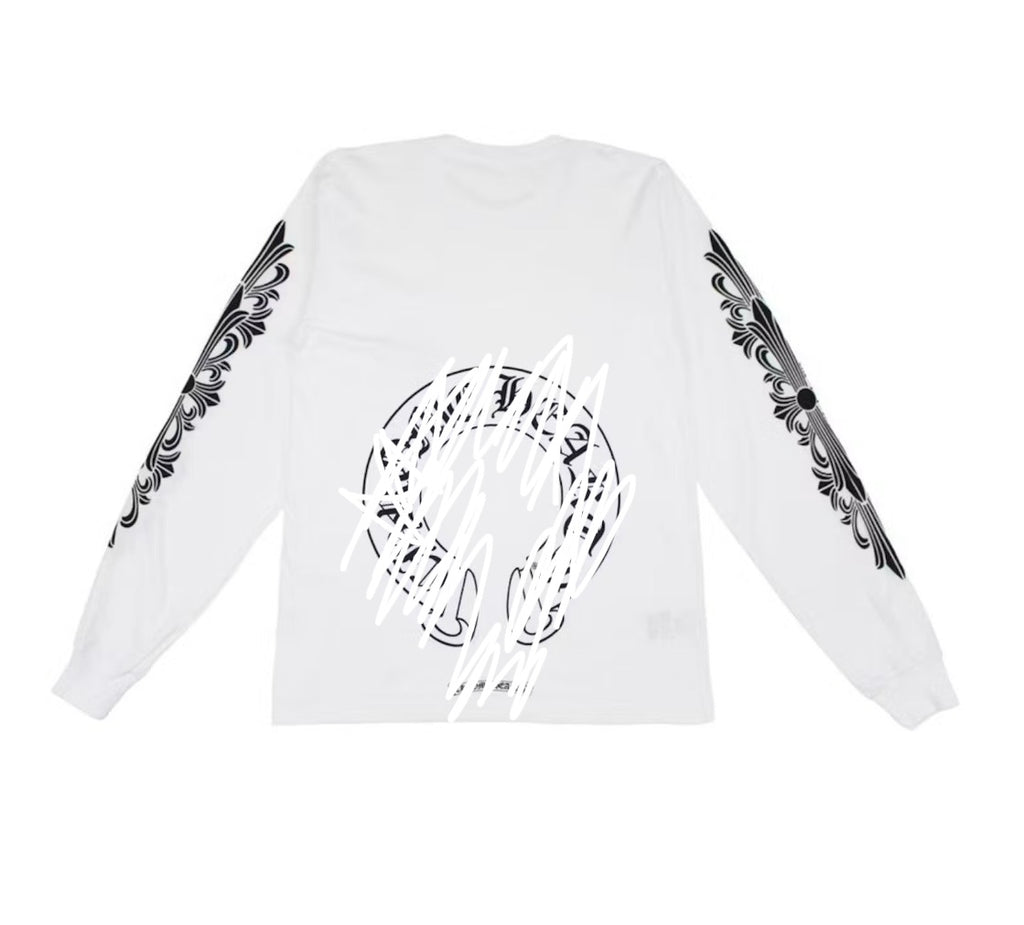 White and black “cross” long sleeve