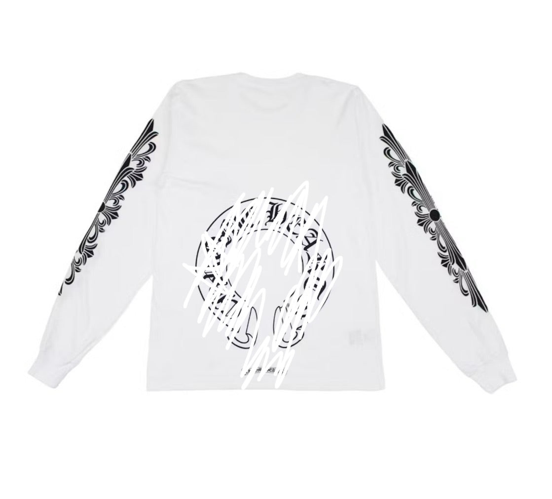 White and black “cross” long sleeve