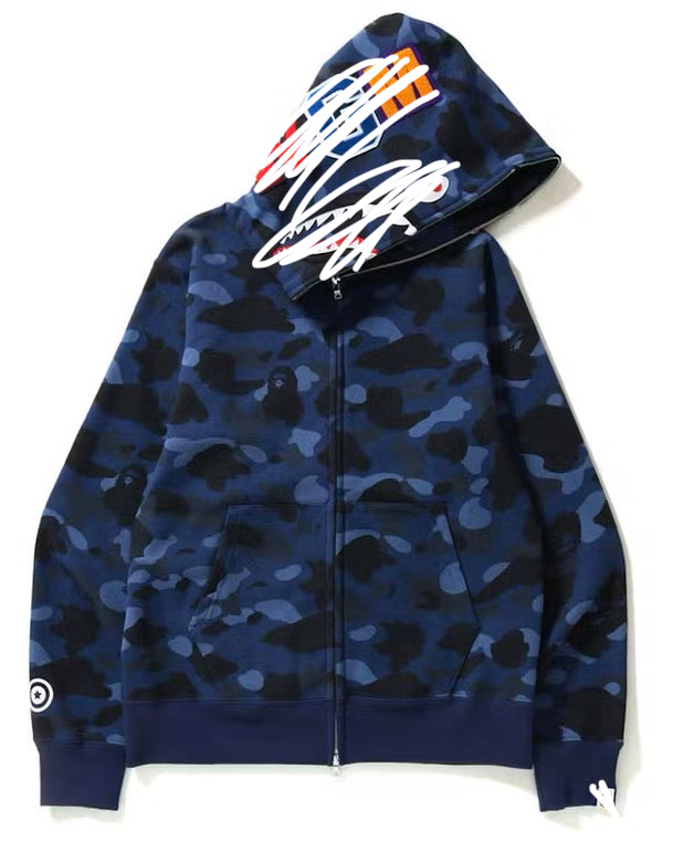 Navy blue casual “ape” zip up