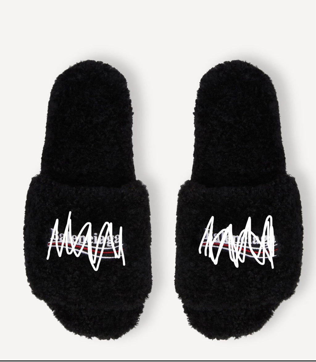 Black “fluffy” slippers